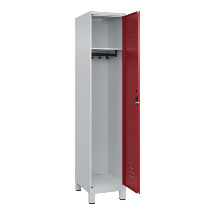 C+P Spind Classic PLUS, Füße, 1 Abteil, 1950x400x500mm, 7035/3003 Verschluss Zylinderschloss 4 Garderobenhaken