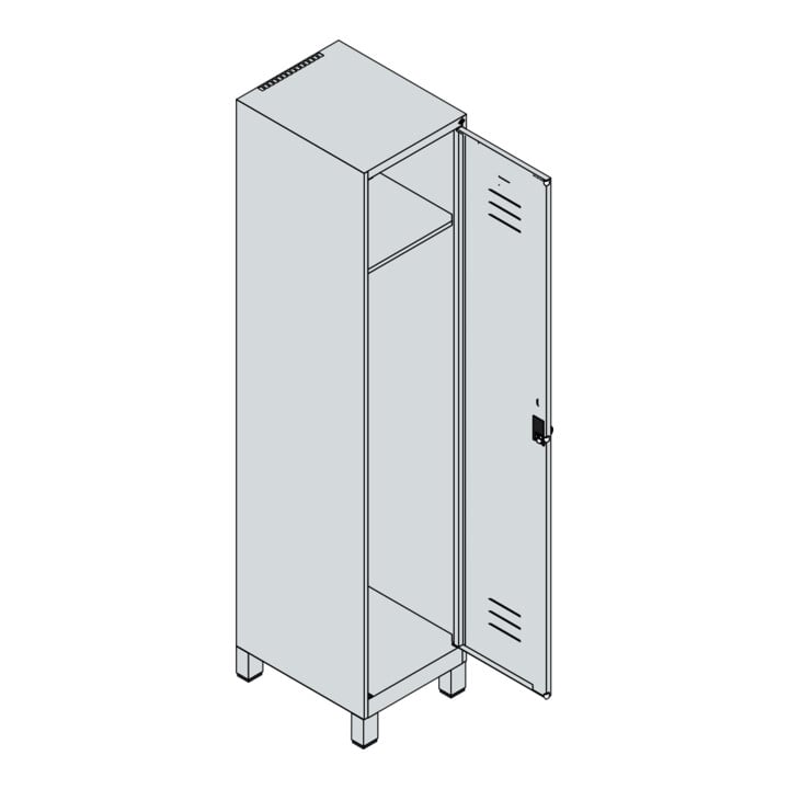 C+P Spind Classic PLUS, Füße, 1 Abteil, 1950x400x500mm, 7035/6011 Verschluss Sicherheits-Drehriegel 4 Garderobenhaken