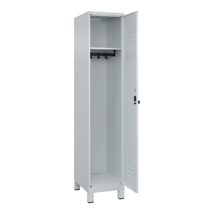 C+P Spind Classic PLUS, Füße, 1 Abteil, 1950x400x500mm, 7035/7035 Verschluss Sicherheits-Drehriegel 4 Garderobenhaken