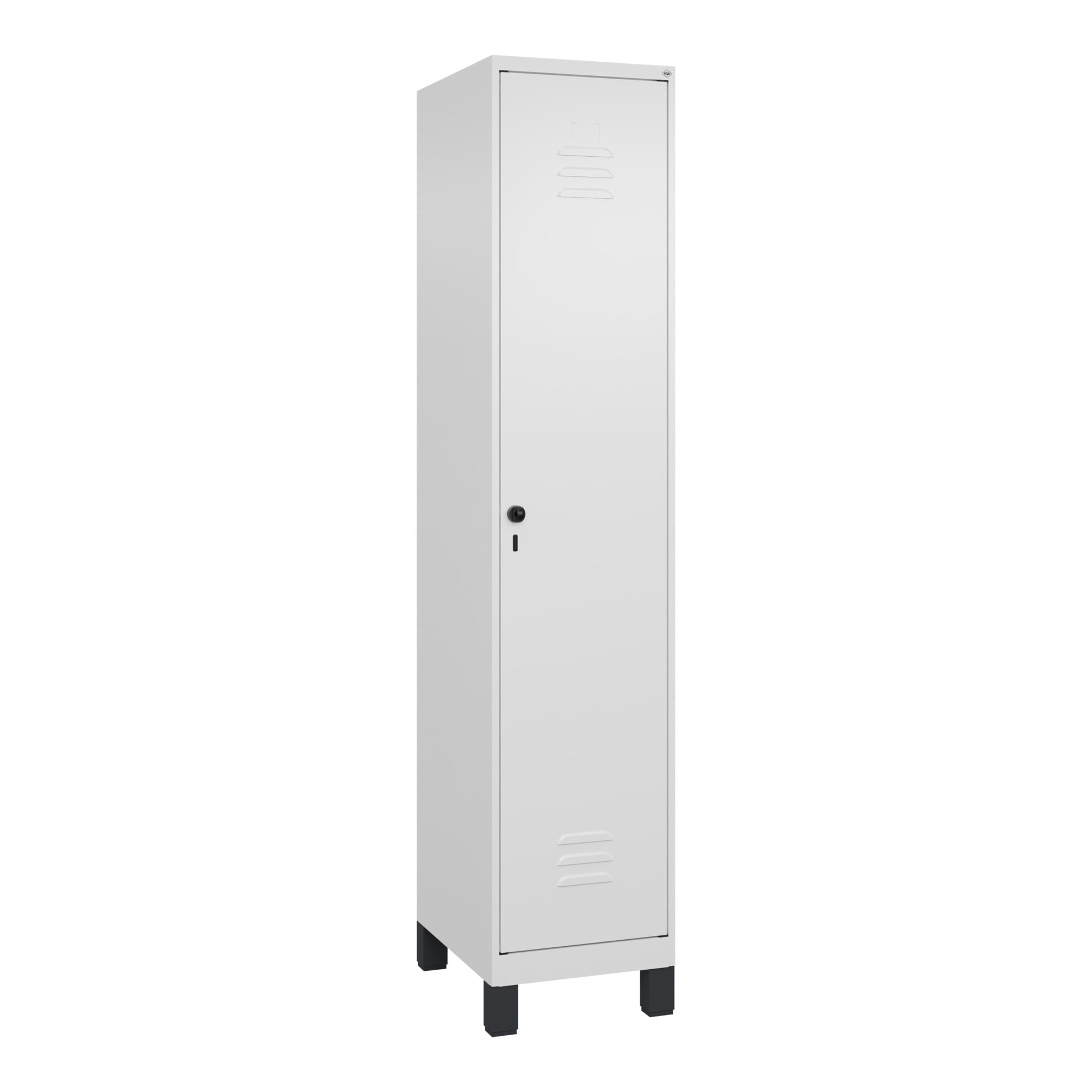 C+P Spind Classic PLUS, Füße, 1 Abteil, 1950x400x500mm, 9016/9016 Verschluss Sicherheits-Drehriegel 4 Garderobenhaken ; C + P Möbelsysteme