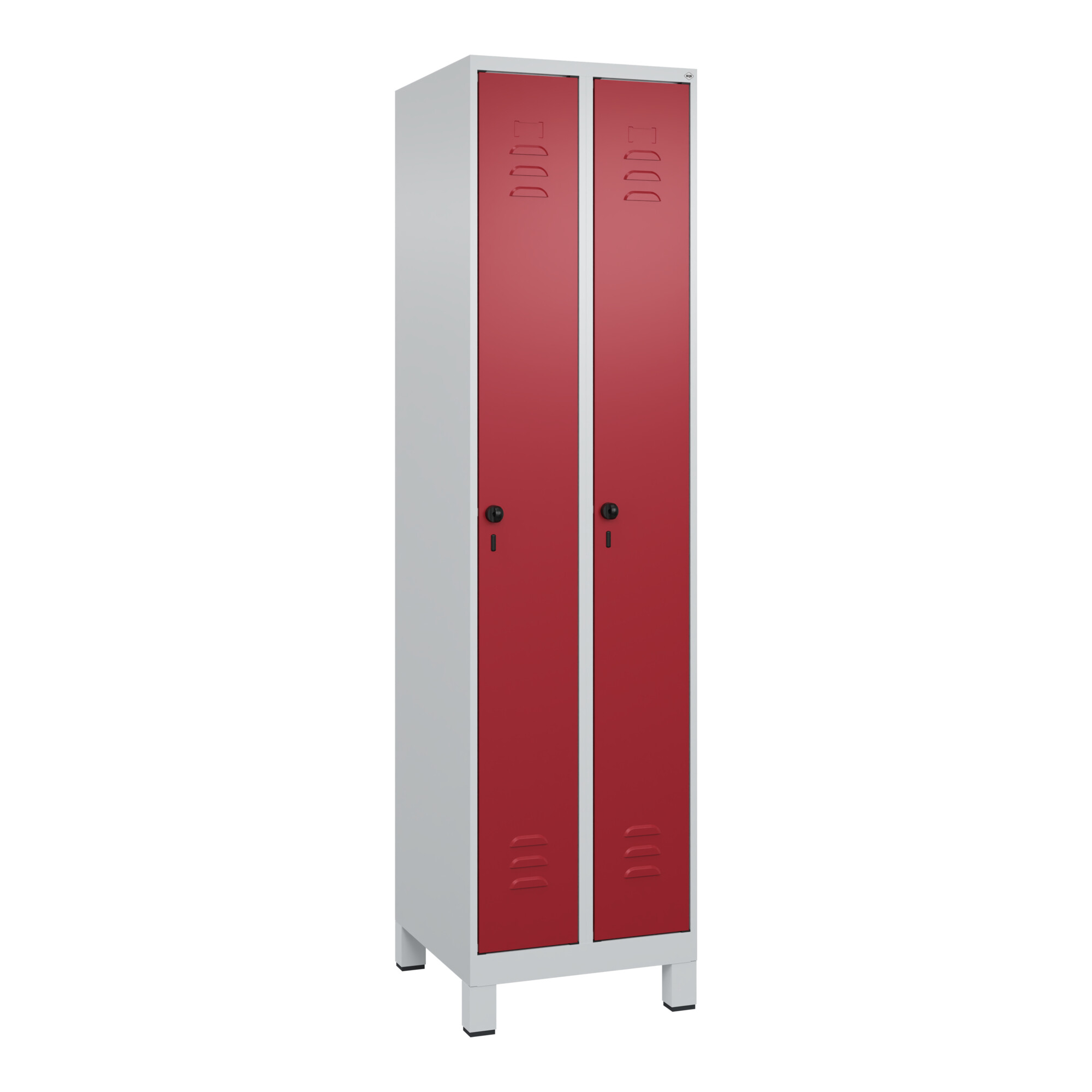 C+P Spind Classic PLUS, Füße, 2 Abteile, 1950x500x500mm, 7035/3003 Verschluss Sicherheits-Drehriegel 3 Garderobenhaken ; C + P Möbelsysteme