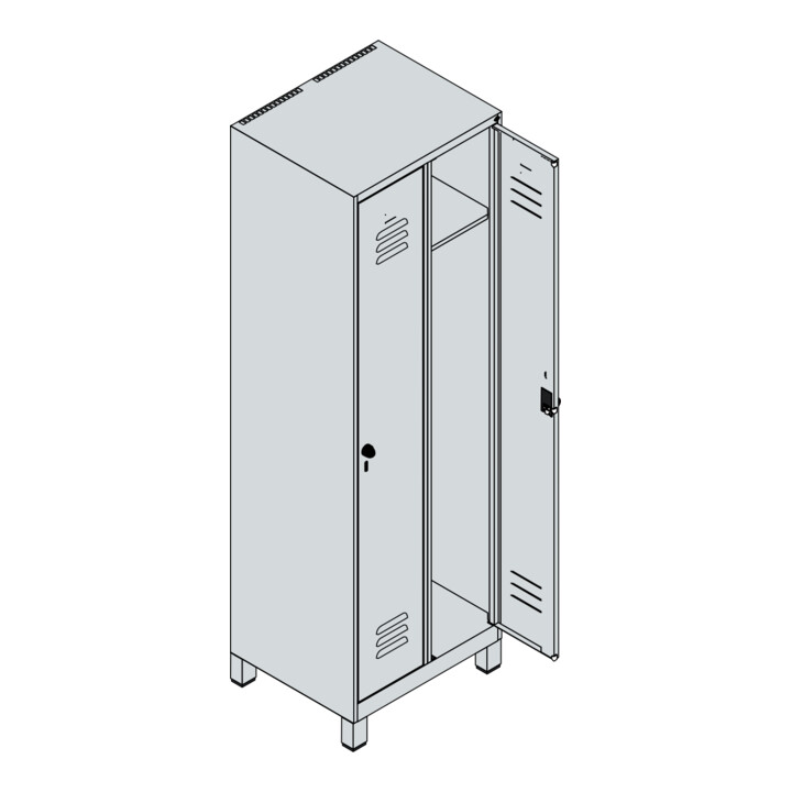 C+P Spind Classic PLUS, Füße, 2 Abteile, 1950x600x500mm, 7035/7035 Verschluss Sicherheits-Drehriegel 3 Garderobenhaken