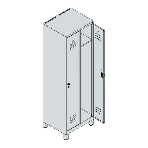 C+P Spind Classic PLUS, Füße, 2 Abteile, 1950x600x500mm, 9016/9016 Verschluss Sicherheits-Drehriegel 3 Garderobenhaken