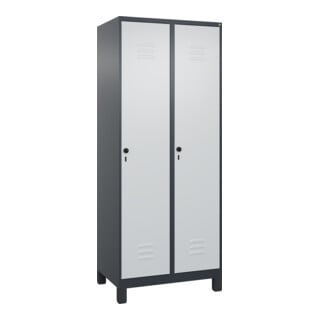 C+P Spind Classic PLUS, Füße, 2 Abteile, 1950x800x500mm, 7016/7035 Verschluss Sicherheits-Drehriegel 4 Garderobenhaken Trennwand mittig