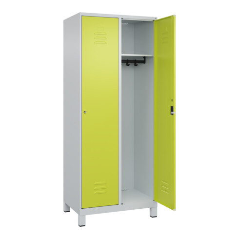 C+P Spind Classic PLUS, Füße, 2 Abteile, 1950x800x500mm, 7035/0024 Verschluss Zylinderschloss 4 Garderobenhaken