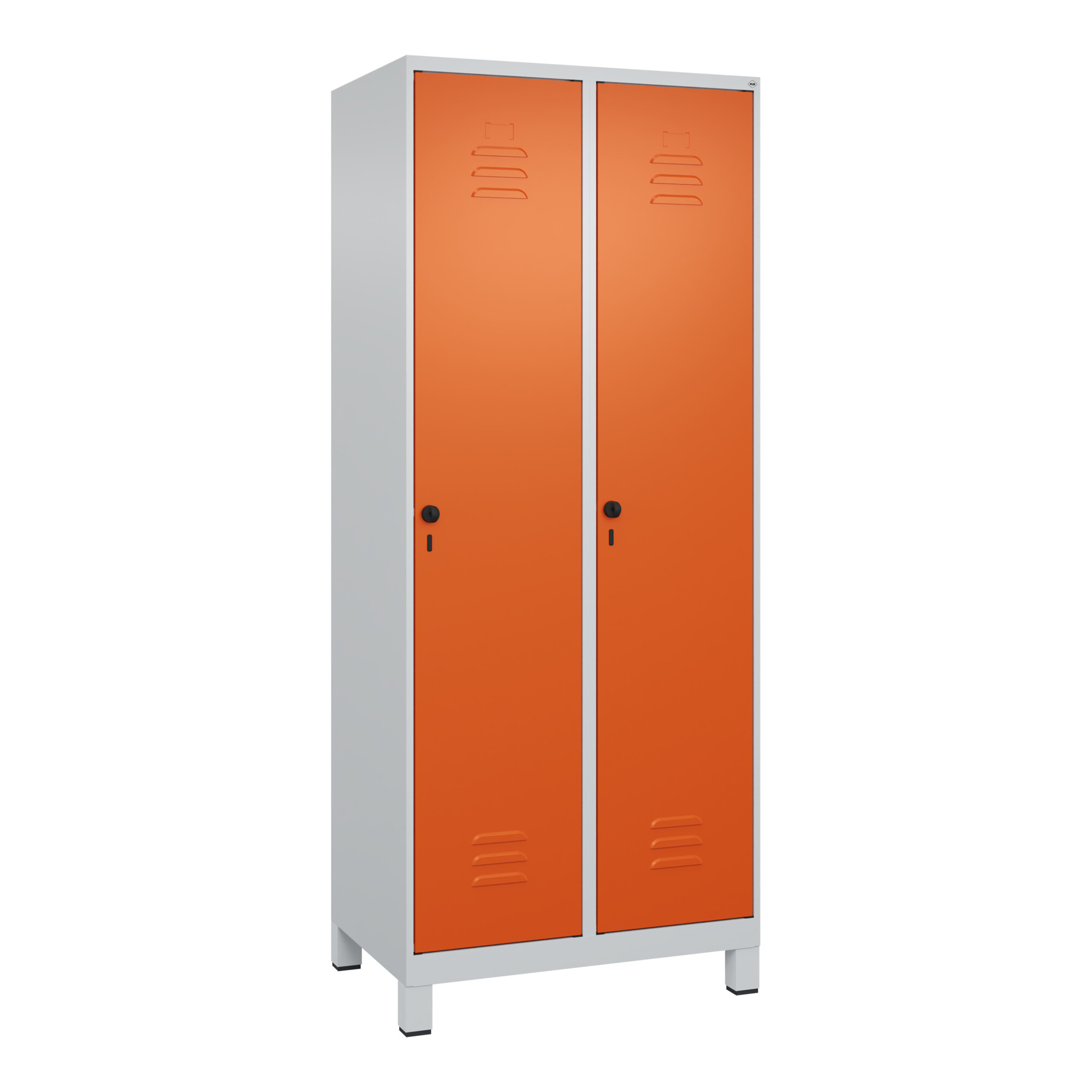 C+P Spind Classic PLUS, Füße, 2 Abteile, 1950x800x500mm, 7035/2004 Verschluss Sicherheits-Drehriegel 4 Garderobenhaken ; C + P Möbelsysteme