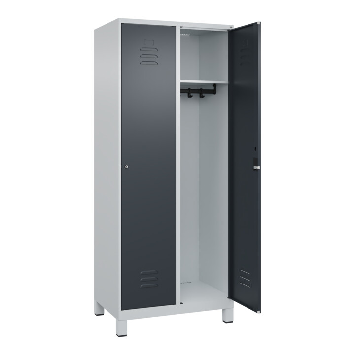 C+P Spind Classic PLUS, Füße, 2 Abteile, 1950x800x500mm, 7035/7016 Verschluss Zylinderschloss 4 Garderobenhaken
