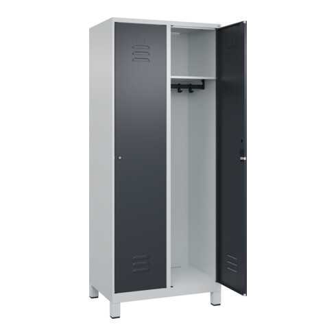 C+P Spind Classic PLUS, Füße, 2 Abteile, 1950x800x500mm, 7035/7016 Verschluss Zylinderschloss 4 Garderobenhaken