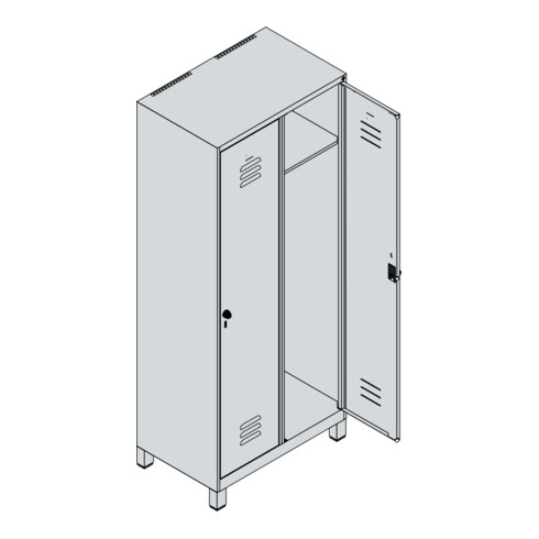 C+P Spind Classic PLUS, Füße, 2 Abteile, 1950x800x500mm, 7035/7016 Verschluss Zylinderschloss 4 Garderobenhaken