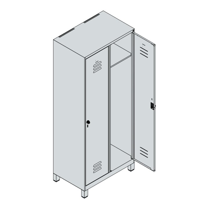 C+P Spind Classic PLUS, Füße, 2 Abteile, 1950x800x500mm, 7035/7035 Verschluss Zylinderschloss 4 Garderobenhaken
