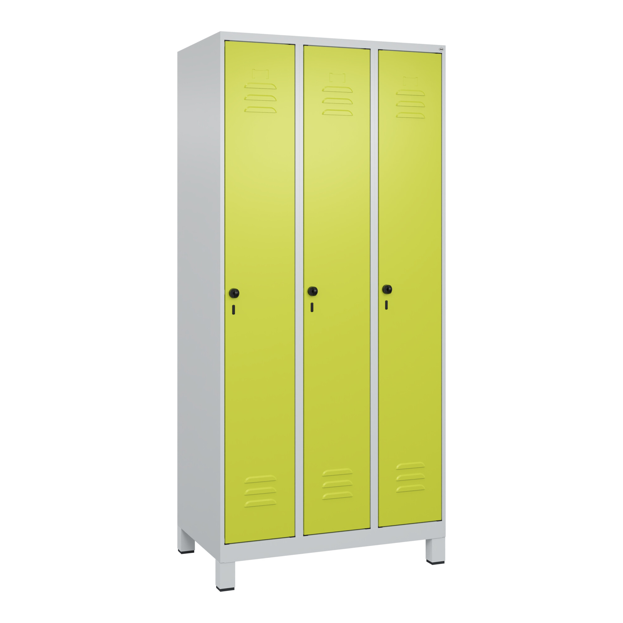 C+P Spind Classic PLUS, Füße, 3 Abteile, 1950x900x500mm, 7035/0024 Verschluss Sicherheits-Drehriegel 3 Garderobenhaken ; C + P Möbelsysteme