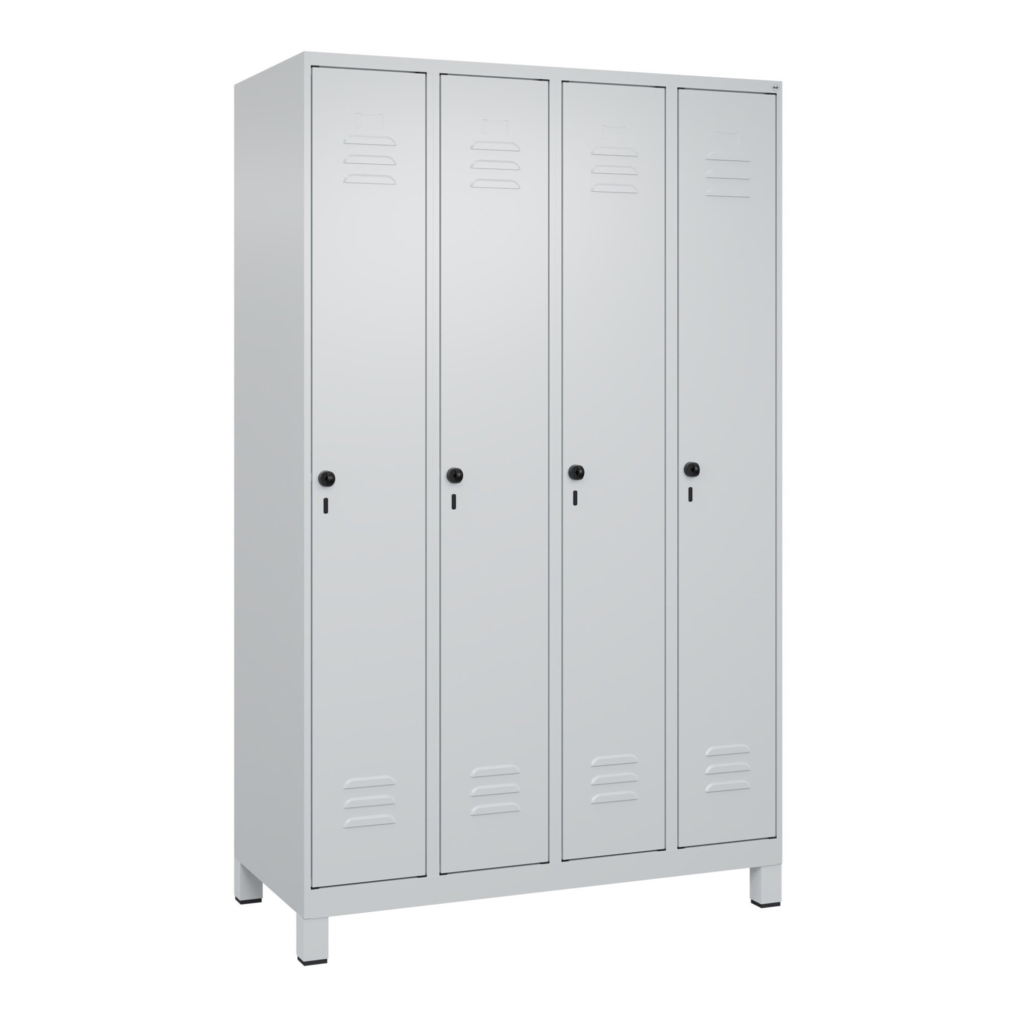 C+P Spind Classic PLUS, Füße, 4 Abteile, 1950x1200x500mm, 7035/7035 Verschluss Sicherheits-Drehriegel 3 Garderobenhaken ; C + P Möbelsysteme