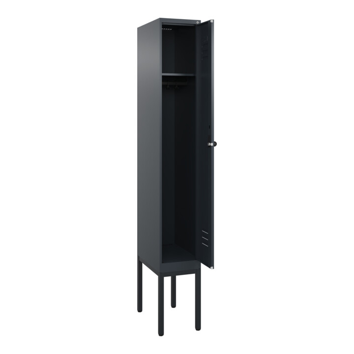 C+P Spind Classic PLUS, Gestell, 1 Abteil, 2120x300x500mm, 7016/7016 Verschluss Sicherheits-Drehriegel 3 Garderobenhaken