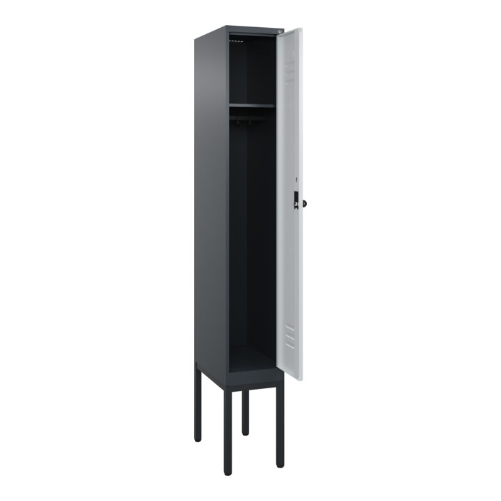 C+P Spind Classic PLUS, Gestell, 1 Abteil, 2120x300x500mm, 7016/7035 Verschluss Sicherheits-Drehriegel 3 Garderobenhaken