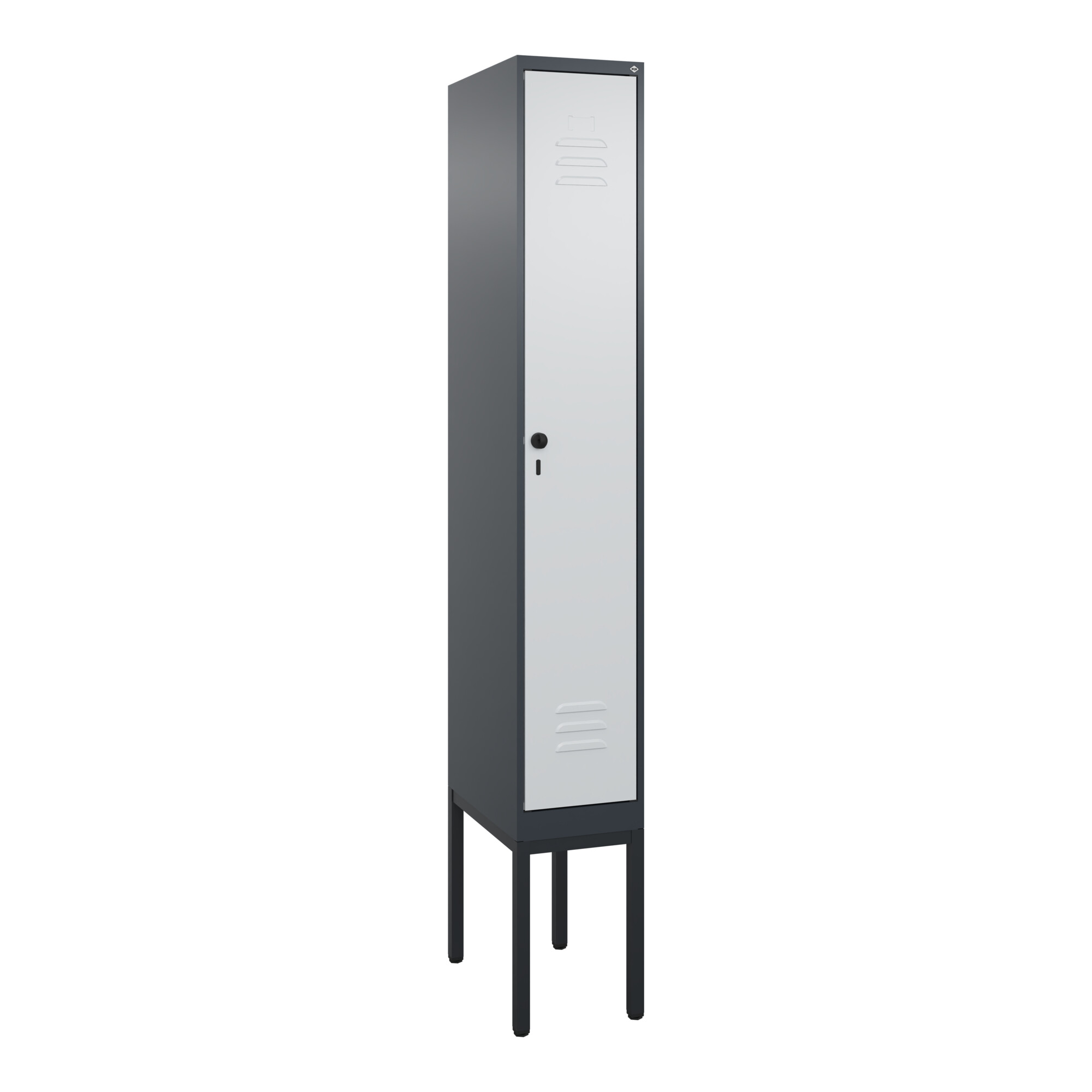 C+P Spind Classic PLUS, Gestell, 1 Abteil, 2120x300x500mm, 7016/7035 Verschluss Sicherheits-Drehriegel 4 Garderobenhaken Trennwand mittig ; C + P Möbe