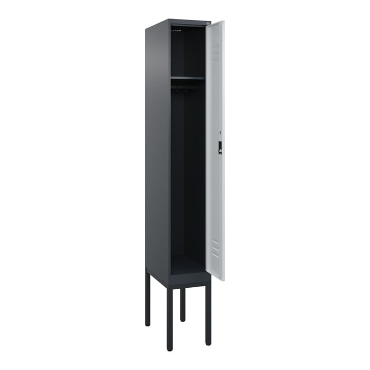 C+P Spind Classic PLUS, Gestell, 1 Abteil, 2120x300x500mm, 7016/7035 Verschluss Zylinderschloss 3 Garderobenhaken