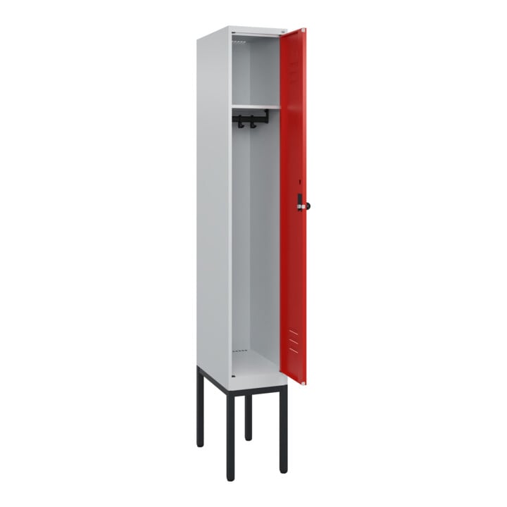 C+P Spind Classic PLUS, Gestell, 1 Abteil, 2120x300x500mm, 7035/3020 Verschluss Sicherheits-Drehriegel 3 Garderobenhaken