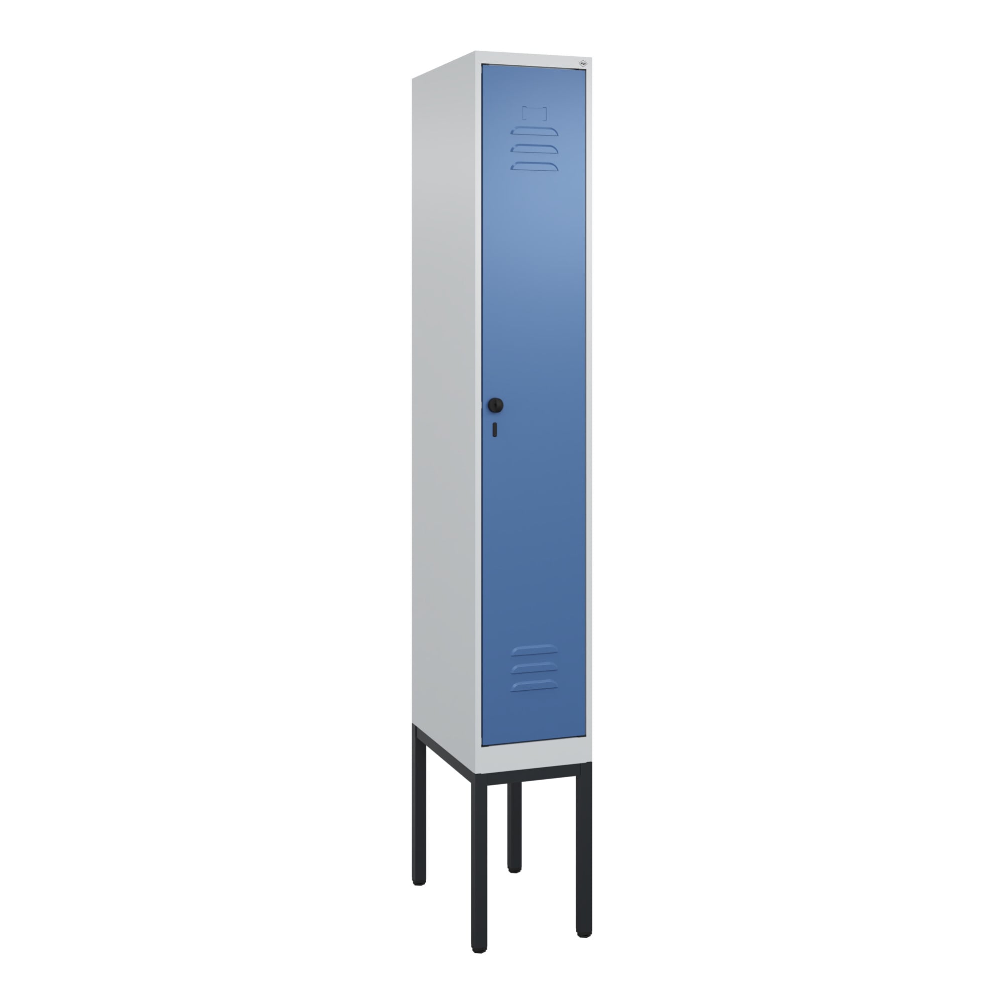 C+P Spind Classic PLUS, Gestell, 1 Abteil, 2120x300x500mm, 7035/5023 Verschluss Sicherheits-Drehriegel 3 Garderobenhaken ; C + P Möbelsysteme