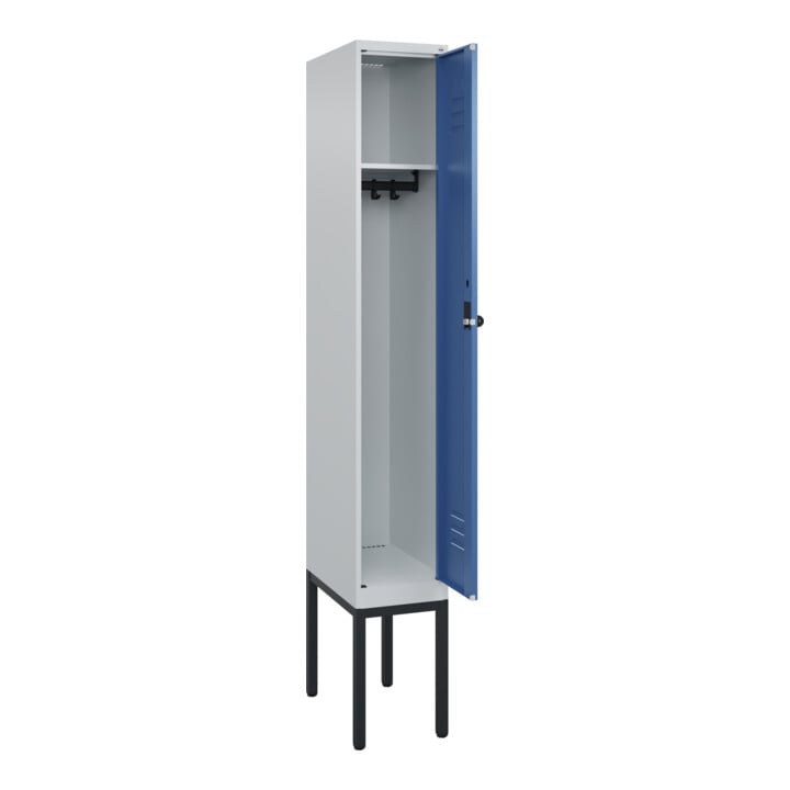 C+P Spind Classic PLUS, Gestell, 1 Abteil, 2120x300x500mm, 7035/5023 Verschluss Sicherheits-Drehriegel 3 Garderobenhaken