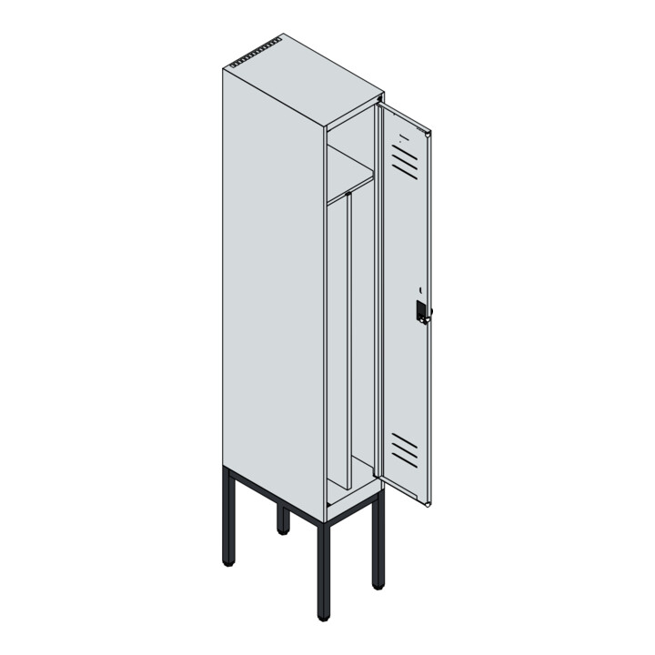 C+P Spind Classic PLUS, Gestell, 1 Abteil, 2120x300x500mm, 7035/5023 Verschluss Sicherheits-Drehriegel 4 Garderobenhaken Trennwand mittig