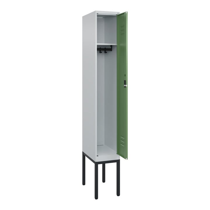 C+P Spind Classic PLUS, Gestell, 1 Abteil, 2120x300x500mm, 7035/6011 Verschluss Zylinderschloss 3 Garderobenhaken