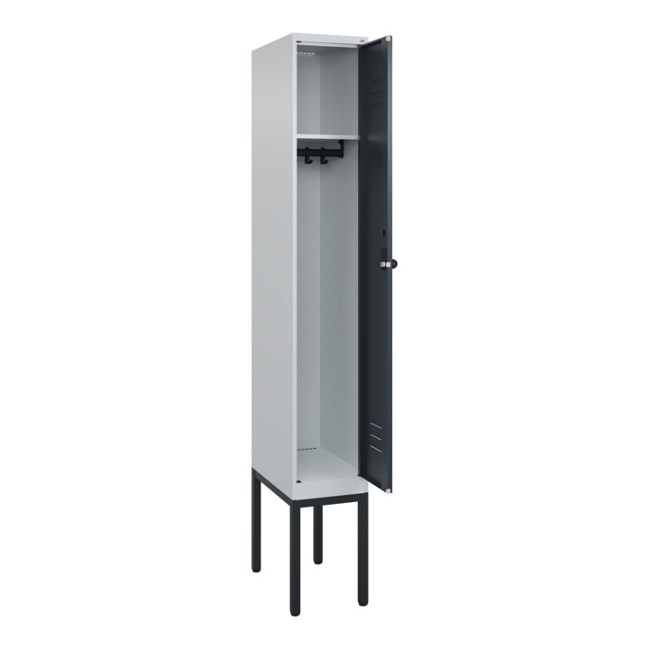 C+P Spind Classic PLUS, Gestell, 1 Abteil, 2120x300x500mm, 7035/7016 Verschluss Sicherheits-Drehriegel 3 Garderobenhaken