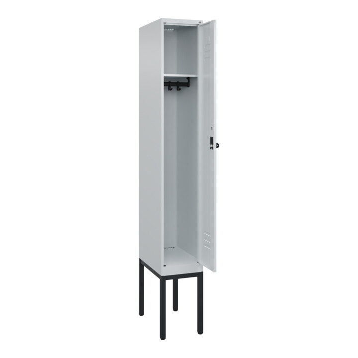 C+P Spind Classic PLUS, Gestell, 1 Abteil, 2120x300x500mm, 7035/7035 Verschluss Sicherheits-Drehriegel 3 Garderobenhaken