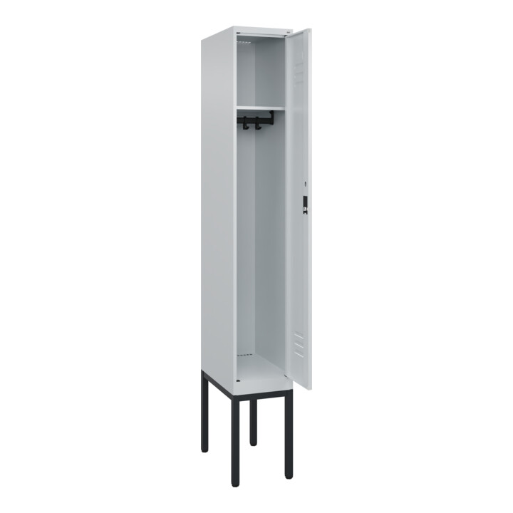 C+P Spind Classic PLUS, Gestell, 1 Abteil, 2120x300x500mm, 7035/7035 Verschluss Zylinderschloss 3 Garderobenhaken