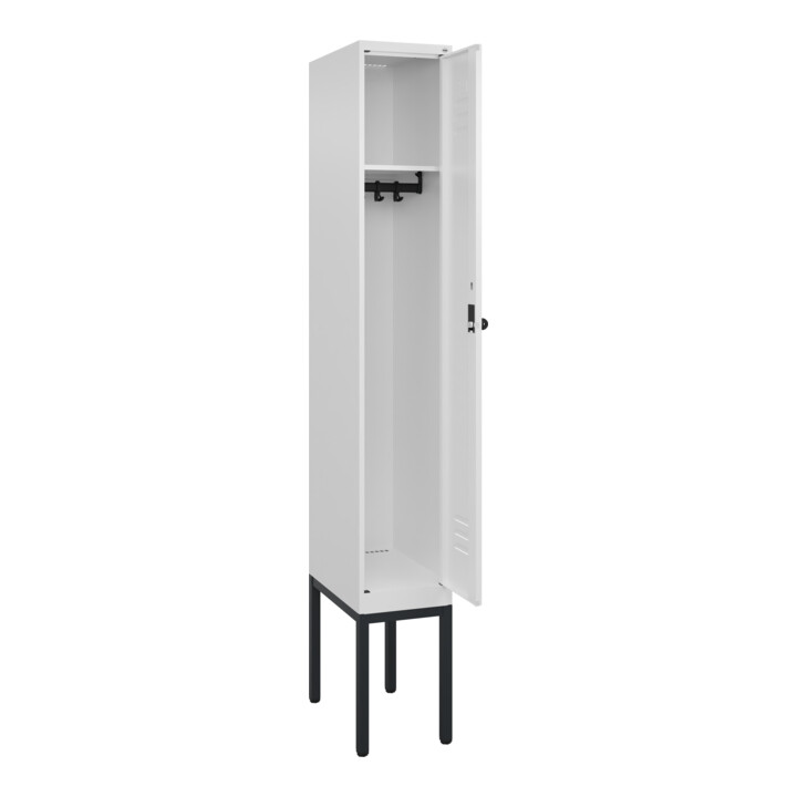 C+P Spind Classic PLUS, Gestell, 1 Abteil, 2120x300x500mm, 9016/9016 Verschluss Sicherheits-Drehriegel 3 Garderobenhaken