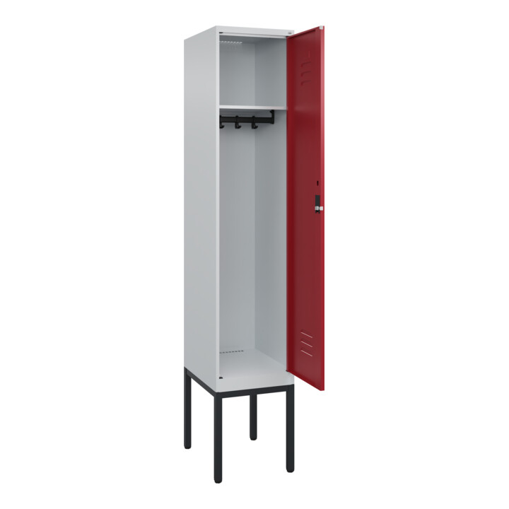 C+P Spind Classic PLUS, Gestell, 1 Abteil, 2120x400x500mm, 7035/3003 Verschluss Zylinderschloss 4 Garderobenhaken