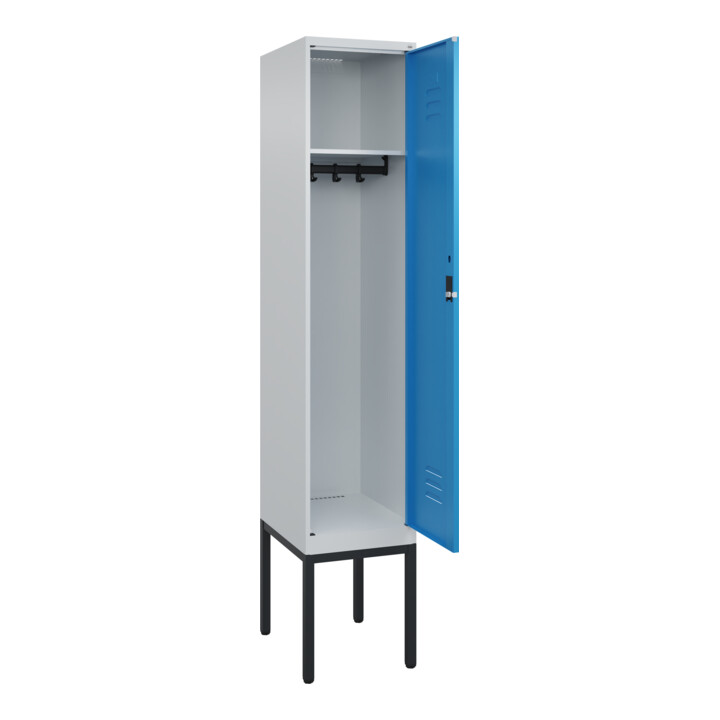 C+P Spind Classic PLUS, Gestell, 1 Abteil, 2120x400x500mm, 7035/5012 Verschluss Zylinderschloss 4 Garderobenhaken