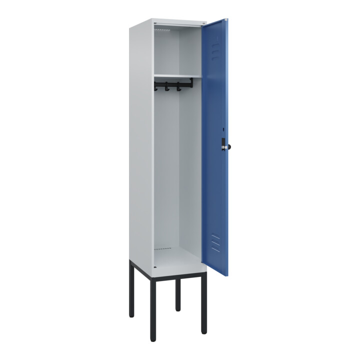 C+P Spind Classic PLUS, Gestell, 1 Abteil, 2120x400x500mm, 7035/5023 Verschluss Sicherheits-Drehriegel 4 Garderobenhaken