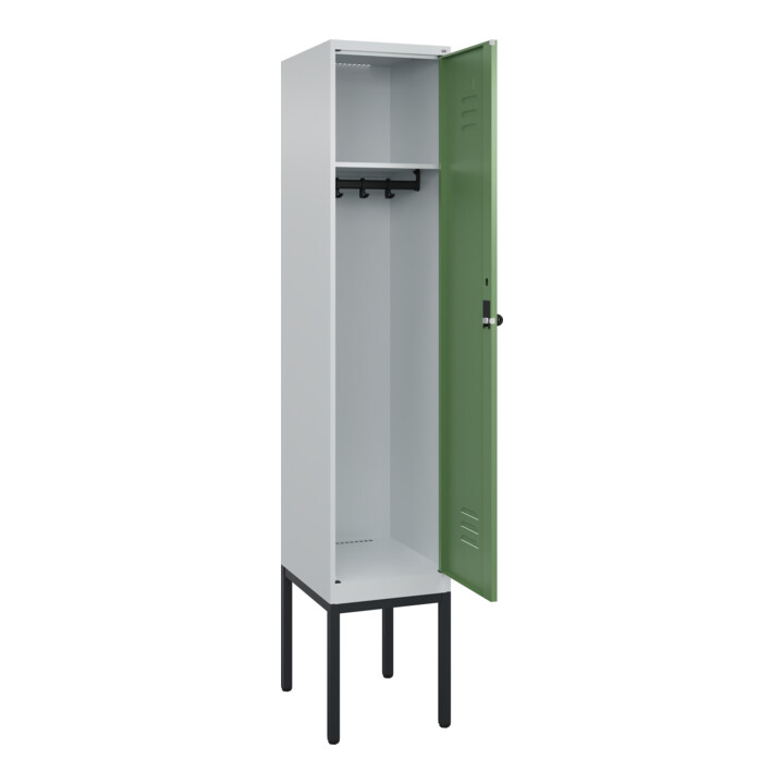 C+P Spind Classic PLUS, Gestell, 1 Abteil, 2120x400x500mm, 7035/6011 Verschluss Sicherheits-Drehriegel 4 Garderobenhaken