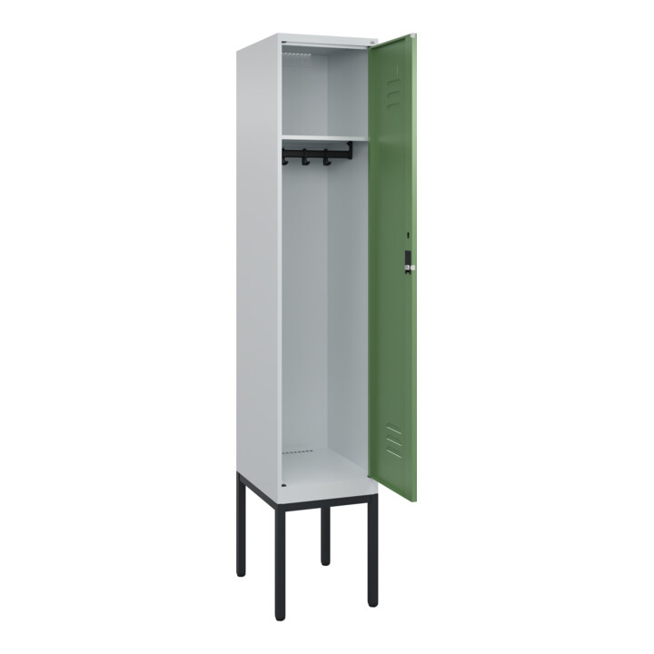 C+P Spind Classic PLUS, Gestell, 1 Abteil, 2120x400x500mm, 7035/6011 Verschluss Zylinderschloss 4 Garderobenhaken