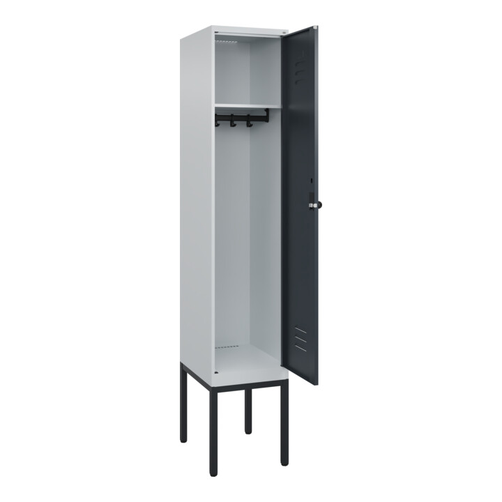 C+P Spind Classic PLUS, Gestell, 1 Abteil, 2120x400x500mm, 7035/7016 Verschluss Sicherheits-Drehriegel 4 Garderobenhaken