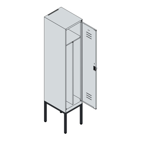 C+P Spind Classic PLUS, Gestell, 1 Abteil, 2120x400x500mm, 7035/7035 Verschluss Sicherheits-Drehriegel 4 Garderobenhaken Trennwand mittig
