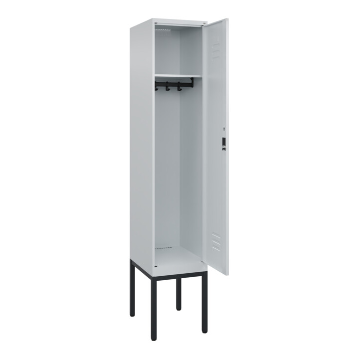 C+P Spind Classic PLUS, Gestell, 1 Abteil, 2120x400x500mm, 7035/7035 Verschluss Zylinderschloss 4 Garderobenhaken