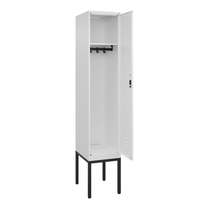 C+P Spind Classic PLUS, Gestell, 1 Abteil, 2120x400x500mm, 9016/9016 Verschluss Zylinderschloss 4 Garderobenhaken