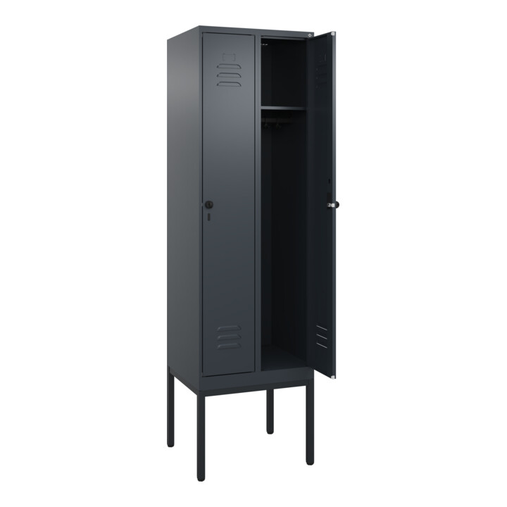 C+P Spind Classic PLUS, Gestell, 2 Abteile, 2120x600x500mm, 7016/7016 Verschluss Sicherheits-Drehriegel 3 Garderobenhaken