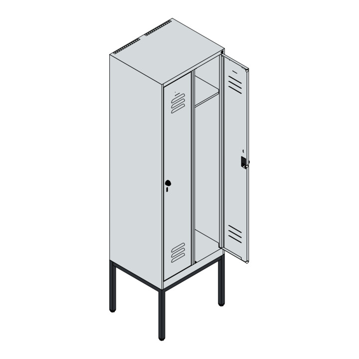 C+P Spind Classic PLUS, Gestell, 2 Abteile, 2120x600x500mm, 7016/7035 Verschluss Sicherheits-Drehriegel 3 Garderobenhaken