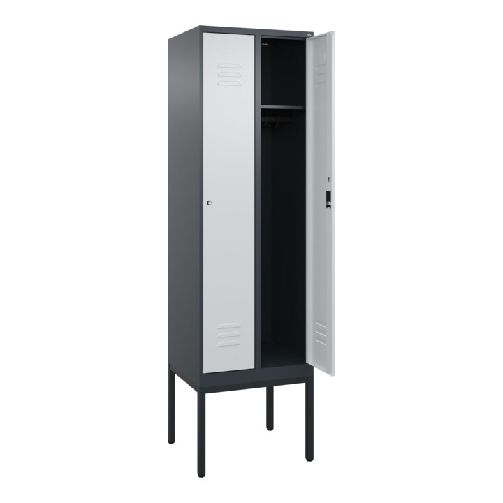 C+P Spind Classic PLUS, Gestell, 2 Abteile, 2120x600x500mm, 7016/7035 Verschluss Zylinderschloss 3 Garderobenhaken