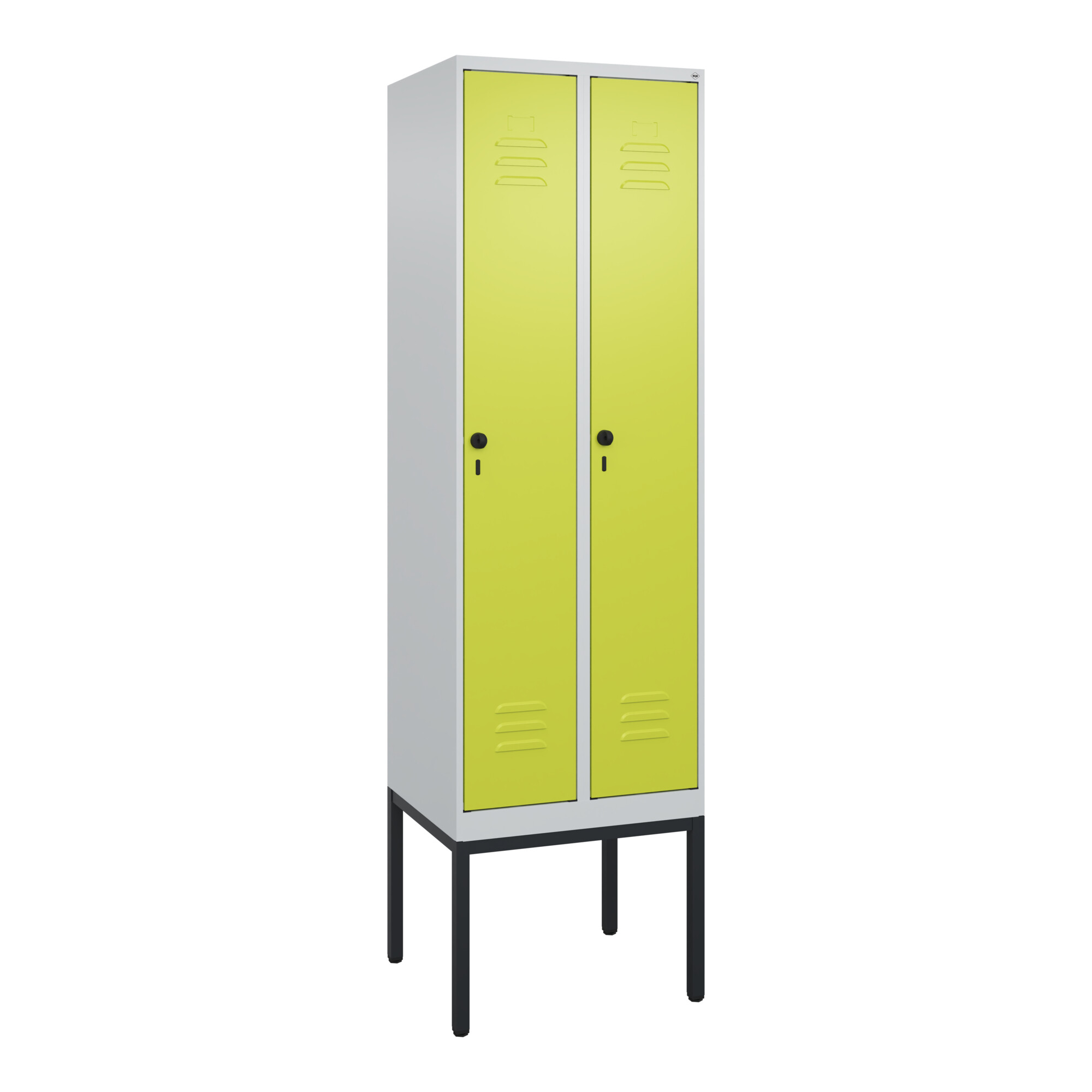 C+P Spind Classic PLUS, Gestell, 2 Abteile, 2120x600x500mm, 7035/0024 Verschluss Sicherheits-Drehriegel 4 Garderobenhaken Trennwand mittig ; C + P Möb
