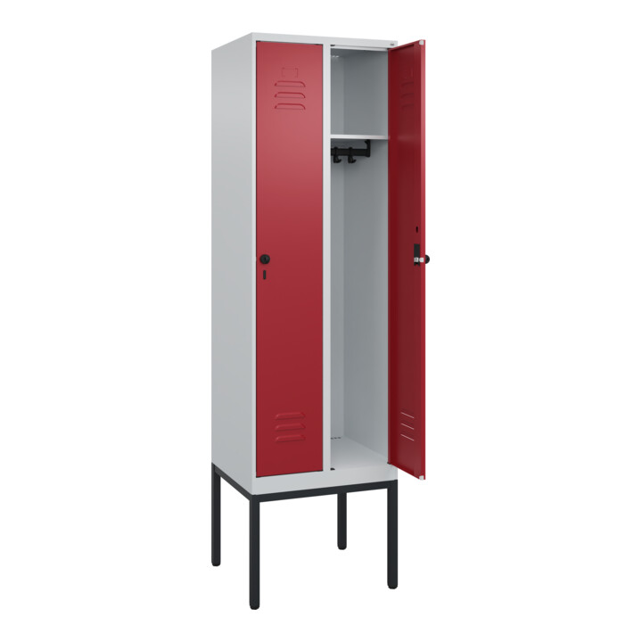 C+P Spind Classic PLUS, Gestell, 2 Abteile, 2120x600x500mm, 7035/3003 Verschluss Sicherheits-Drehriegel 3 Garderobenhaken