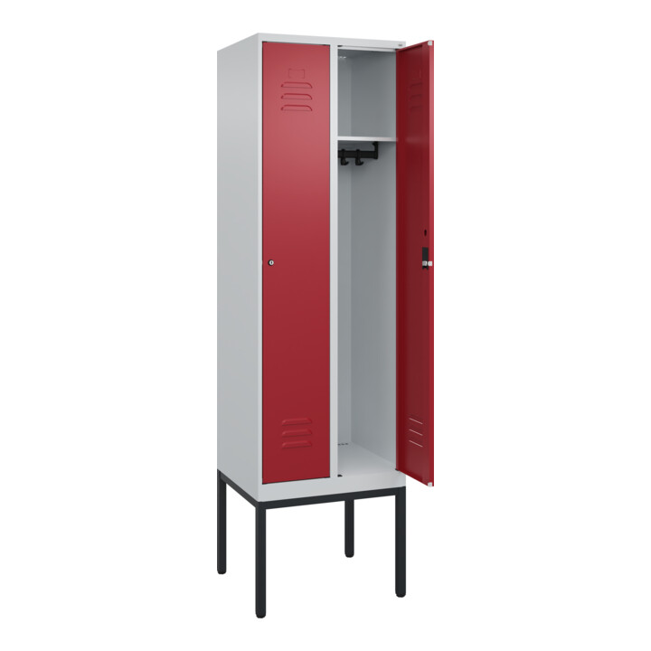 C+P Spind Classic PLUS, Gestell, 2 Abteile, 2120x600x500mm, 7035/3003 Verschluss Zylinderschloss 3 Garderobenhaken
