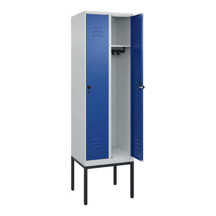 C+P Spind Classic PLUS, Gestell, 2 Abteile, 2120x600x500mm, 7035/5010 Verschluss Sicherheits-Drehriegel 3 Garderobenhaken