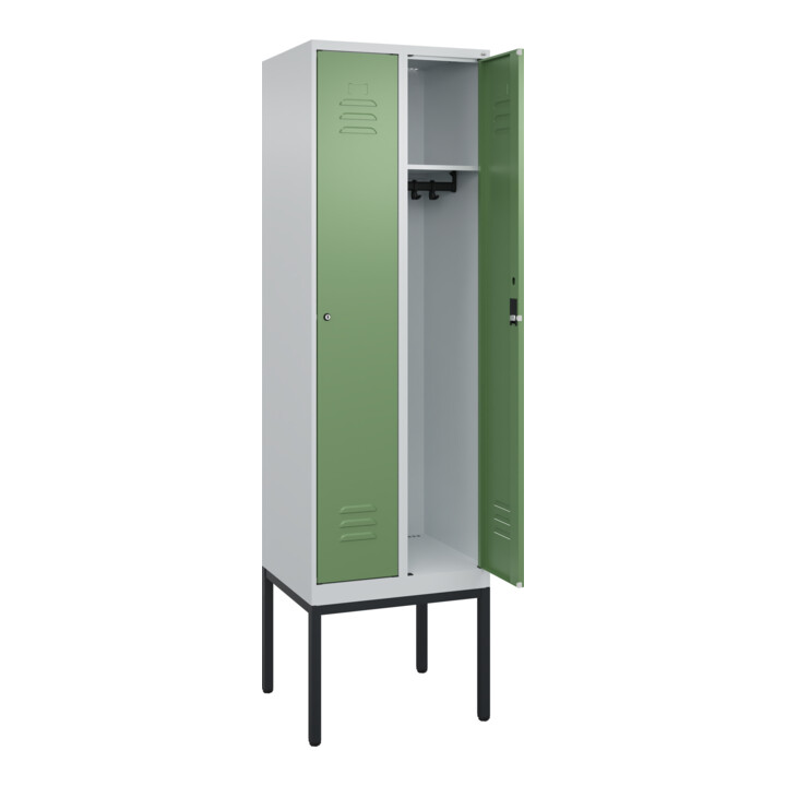C+P Spind Classic PLUS, Gestell, 2 Abteile, 2120x600x500mm, 7035/6011 Verschluss Zylinderschloss 3 Garderobenhaken