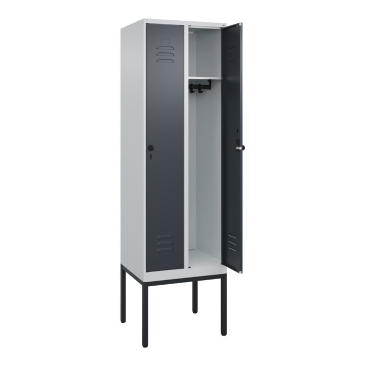 C+P Spind Classic PLUS, Gestell, 2 Abteile, 2120x600x500mm, 7035/7016 Verschluss Sicherheits-Drehriegel 3 Garderobenhaken
