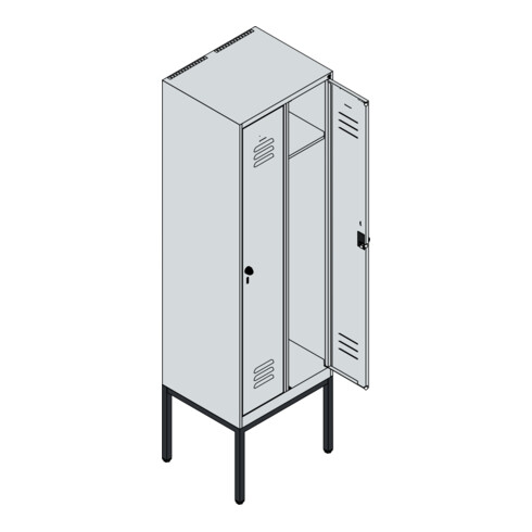 C+P Spind Classic PLUS, Gestell, 2 Abteile, 2120x600x500mm, 7035/7016 Verschluss Sicherheits-Drehriegel 3 Garderobenhaken