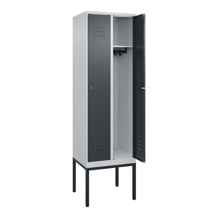 C+P Spind Classic PLUS, Gestell, 2 Abteile, 2120x600x500mm, 7035/7016 Verschluss Zylinderschloss 3 Garderobenhaken