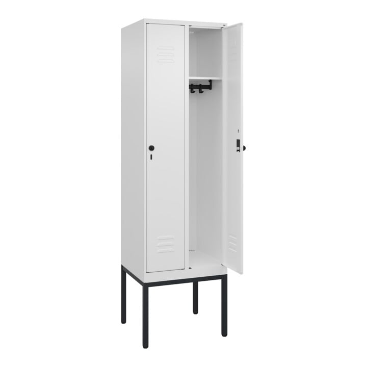 C+P Spind Classic PLUS, Gestell, 2 Abteile, 2120x600x500mm, 9016/9016 Verschluss Sicherheits-Drehriegel 3 Garderobenhaken